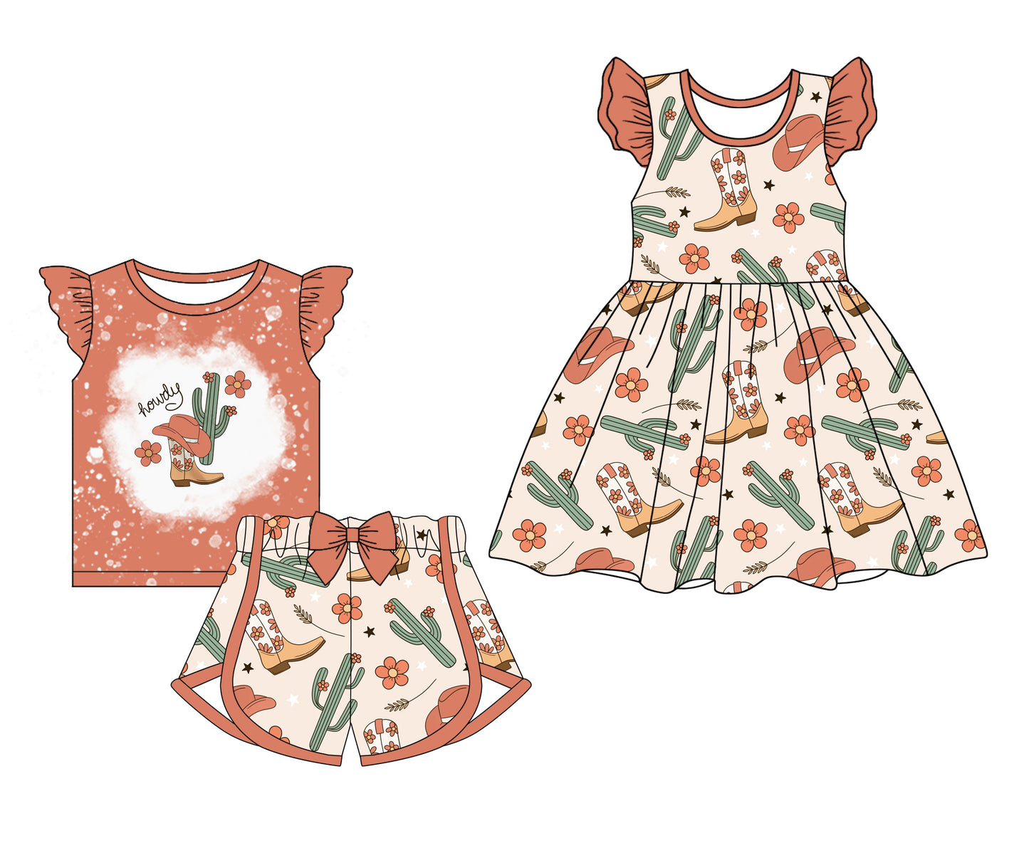 12.26 custom each style moq 5eta 4-6week Sibling Sister boot floral catcus baby girl short sleeve shorts sets and dresses match design