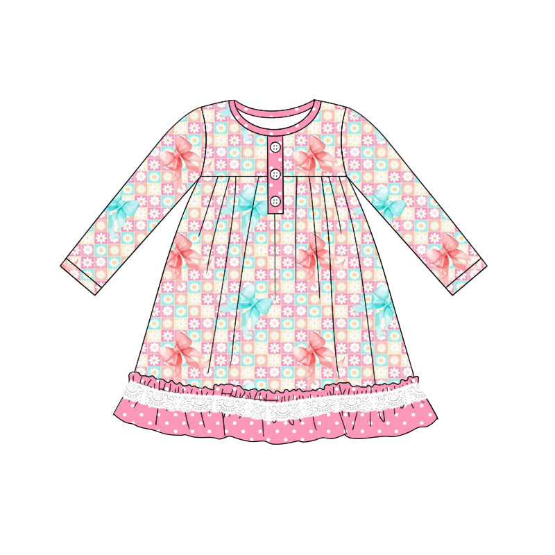 7.27 custom each style moq 5eta 4-6week Sibling Sister floral bow pink baby girls sets and dress and rompers match family design