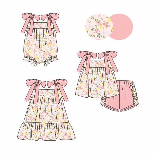 25.10.22 custom each style moq 5 eta 6-8week Sibling Sister floral baby short sleeve shorts sets and romper and dress match design
