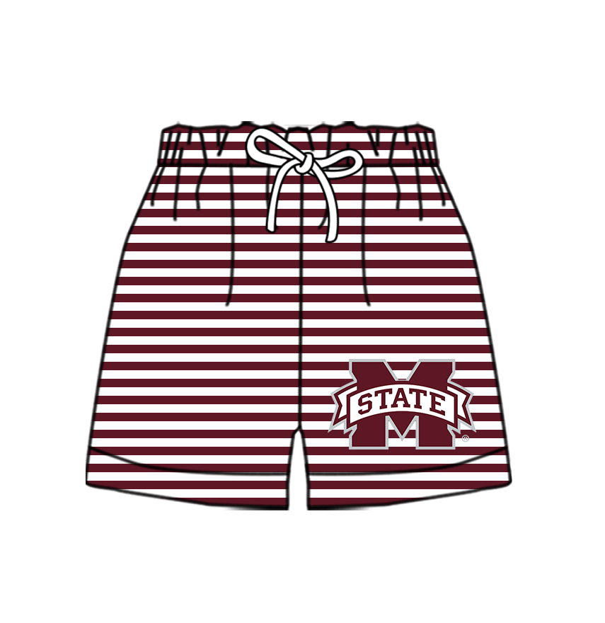 Custom moq 5 mix size milk silk summer teams Baby Red Striped Drawstring Shorts for Children Elastic Waist Kids Summer Shorts