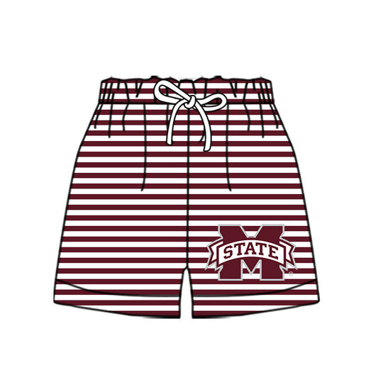 Custom moq 5 mix size milk silk summer teams Baby Red Striped Drawstring Shorts for Children Elastic Waist Kids Summer Shorts