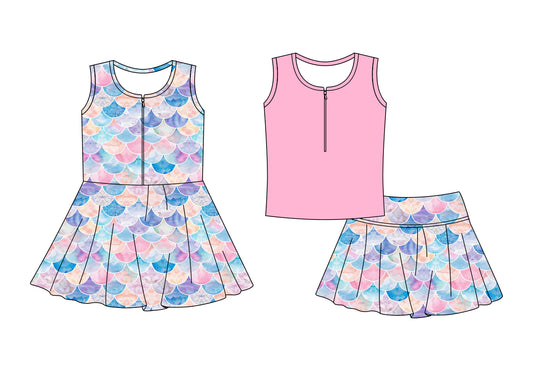 Custom moq 5 mix size Sibling Pink Baby Girls' Sleeveless Zipper Yoga Set Skirt Top Set Cute Zipper Yoga Dress for Little Girls