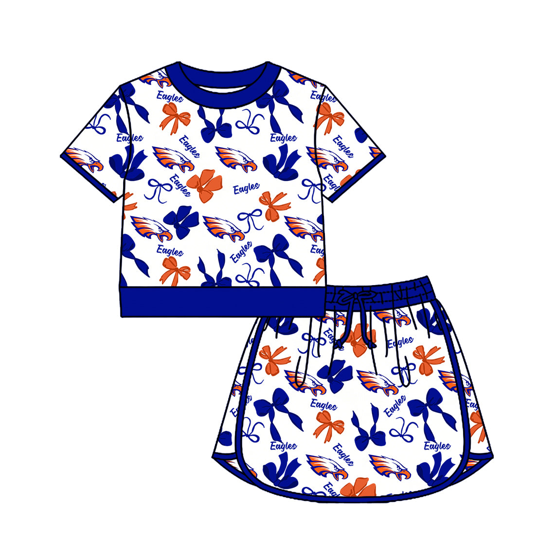Custom moq 5 mix size milk silk summer teams Girls Polka Dot Top Shorts Set Top Skirt Short Set Zipper Pullover Jogger Pants Set Blue Pullover Tops