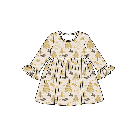 8.6  custom each style moq 5eta 4-6week baby girls clothes Christmas trees long sleeve dress
