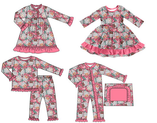 25.7.4 custom each style moq 5 eta 4-6week Sibling Sisters Christmas baby girl long sleeve pants sets and romper and dress 1 and dress 2 match family design