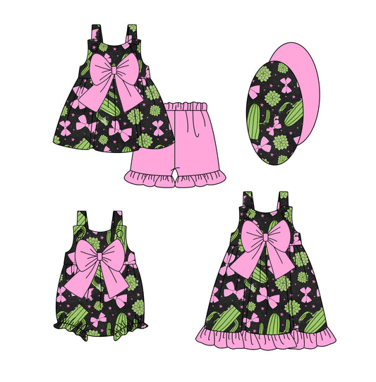 2.24 custom each style moq 5eta 4-6week Sibling Sisters bow baby girl short sleeve shorts sets and dress and rompers match family design