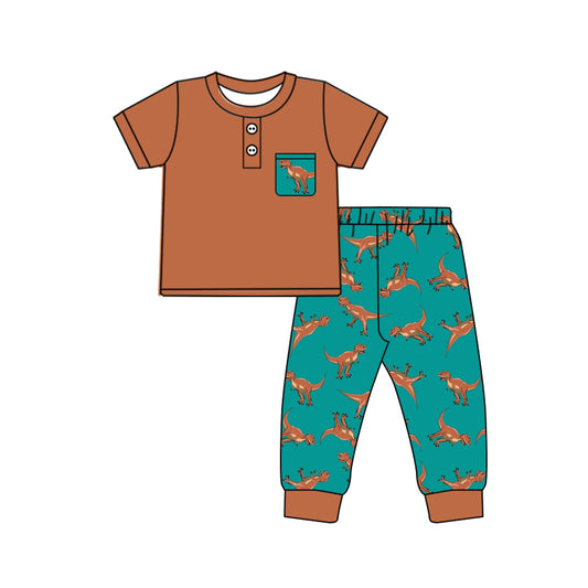 10.15 custom each style moq 5eta 4-6week Sibling Sister dinosaur brown baby boys short sleeve sets and rompers match design