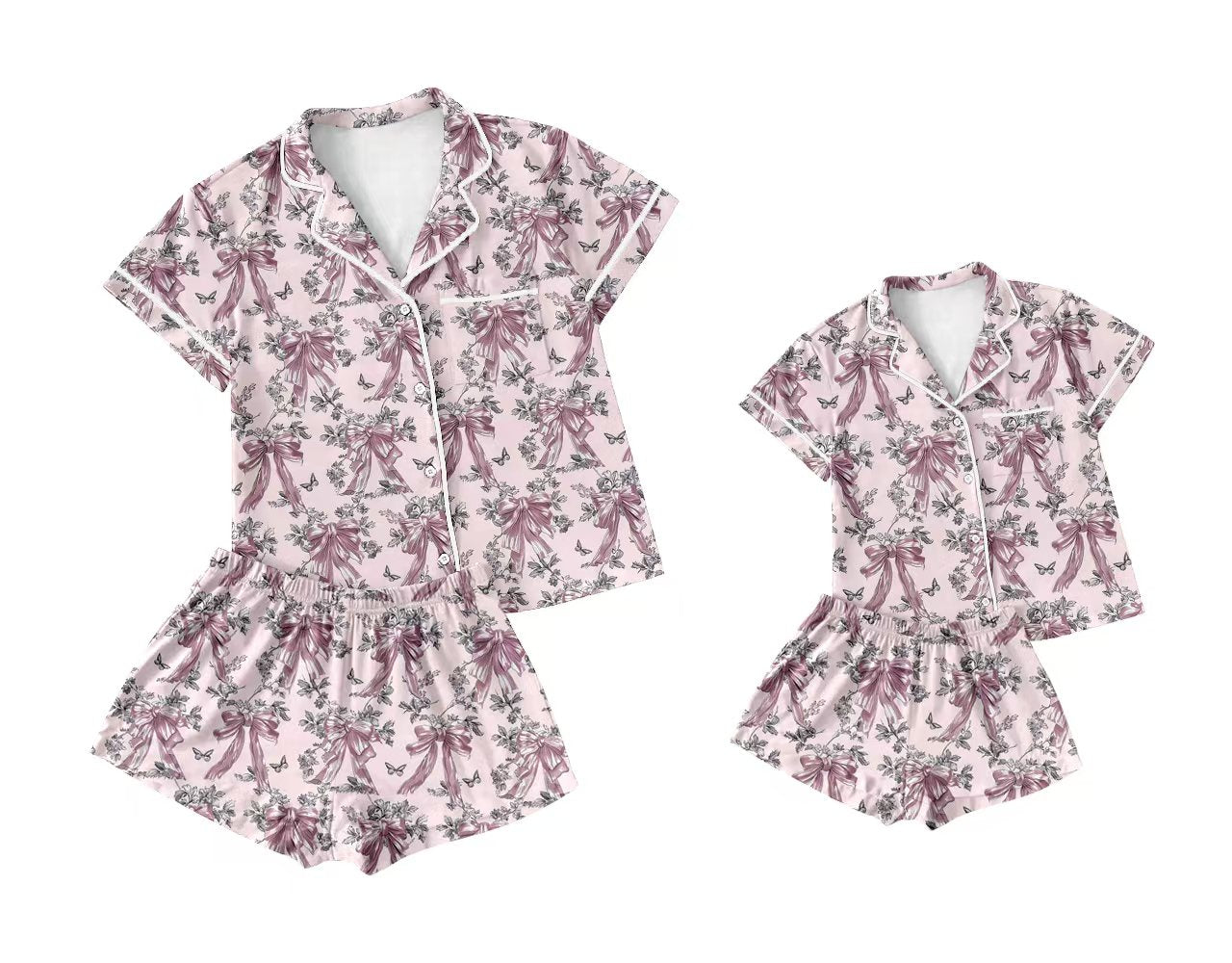 12.5 custom each style moq 5eta 4-6week Sibling Sister bow floral baby boys short sleeve shorts sets and adult sets match design