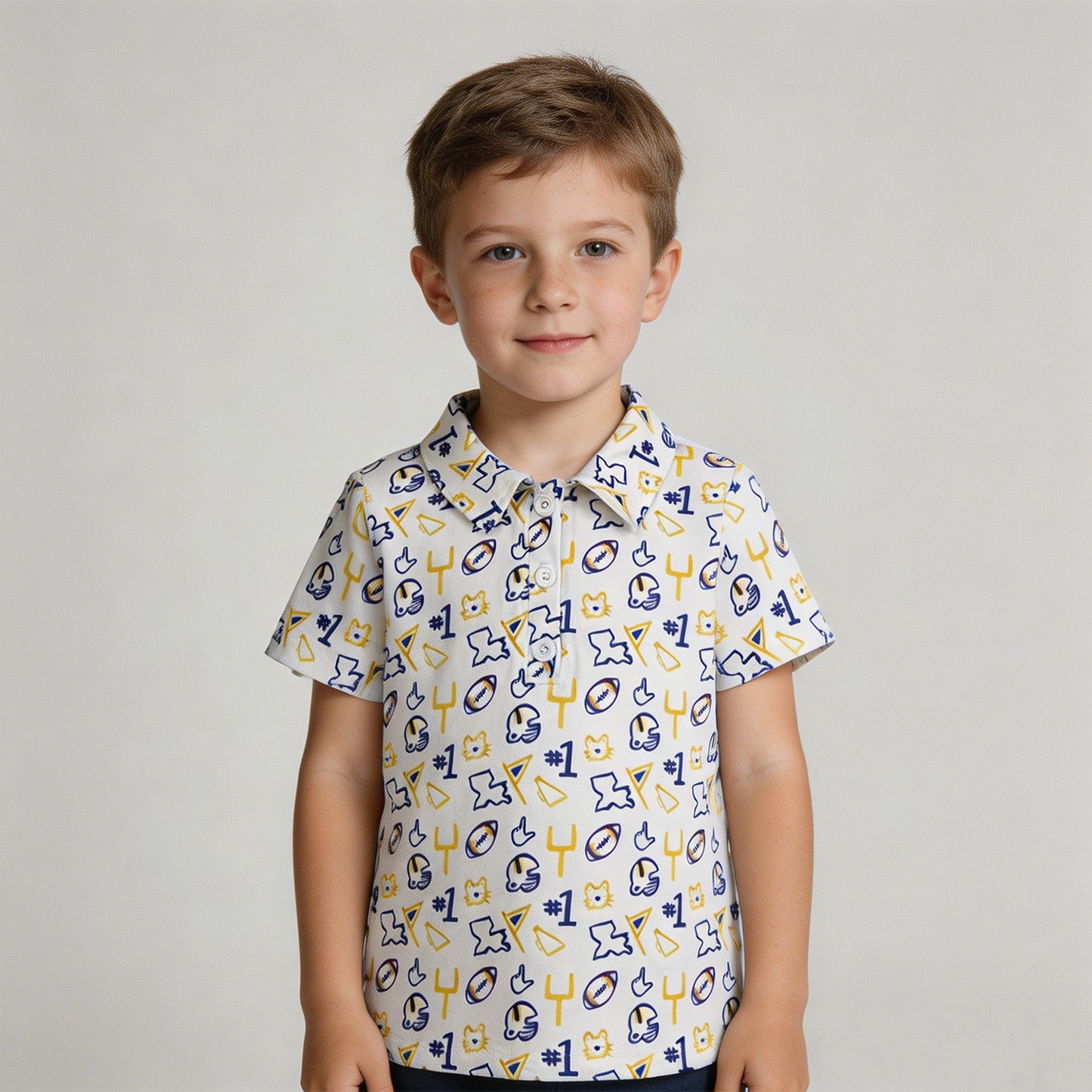 RTS NO MOQ milk silk BT1763 Baby Boys Footballs Team Short Sleeve Button Polo Shirts Top
