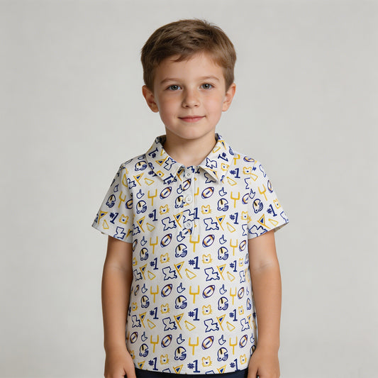 RTS NO MOQ milk silk BT1763 Baby Boys Footballs Team Short Sleeve Button Polo Shirts Top
