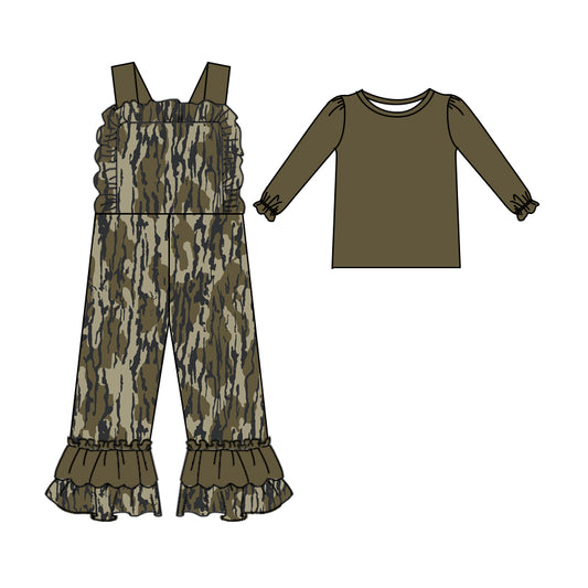 9.16 custom each style moq 5eta 4-6week baby girls clothes camouflage army green long sleeve suspender jumpsuit sets