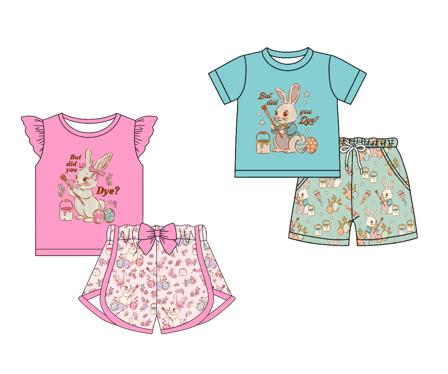 12.18 custom each style moq 5eta 4-6week Sibling Sister easter baby girls short sleeve shorts fish sets 1 and easter sets 2 match design