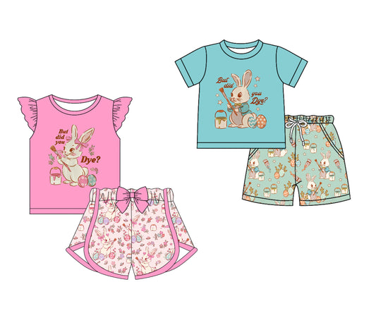 12.18 custom each style moq 5eta 4-6week Sibling Sister easter baby girls short sleeve shorts fish sets 1 and easter sets 2 match design
