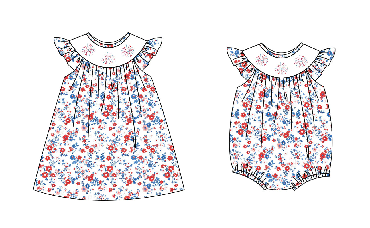 25.12.12 custom each style moq 5 eta 6-8week Sibling Sister floral baby short sleeve romper and dress match design