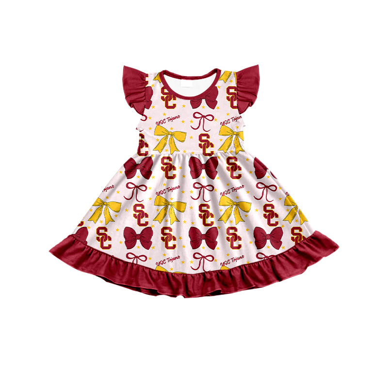 Custom moq 5 mix size milk silk summer teams baby girls clothes team bow brick red sleeveless skirts sets and dress 1 and dress 2 and dress 3-25.6.25