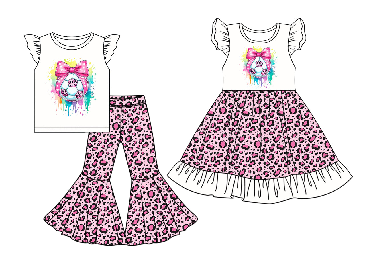 5.2 custom each style moq 5eta 4-6week Sibling Sister bow leopard baby girl pants sets and dress match family design