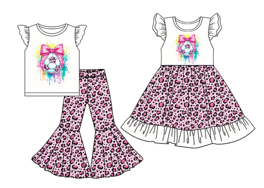 5.2 custom each style moq 5eta 4-6week Sibling Sister bow leopard baby girl pants sets and dress match family design