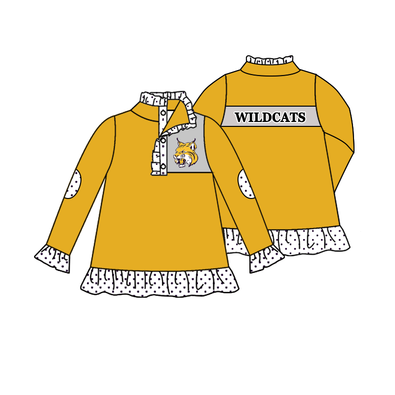 custom moq 5 mix size MSD073004 Baby Girls Print Zip Pullover Long Sleeve Tunic Top Polka Dot Ruffle
