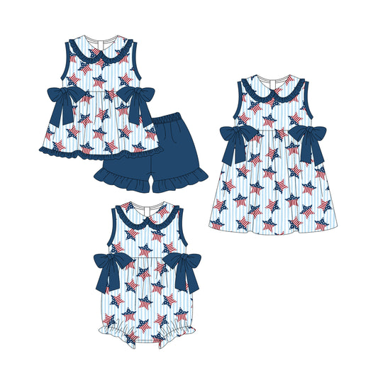 25.11.3 custom each style moq 5 eta 6-8week Sibling Sister baby short sleeve shorts sets and romper and dress match design
