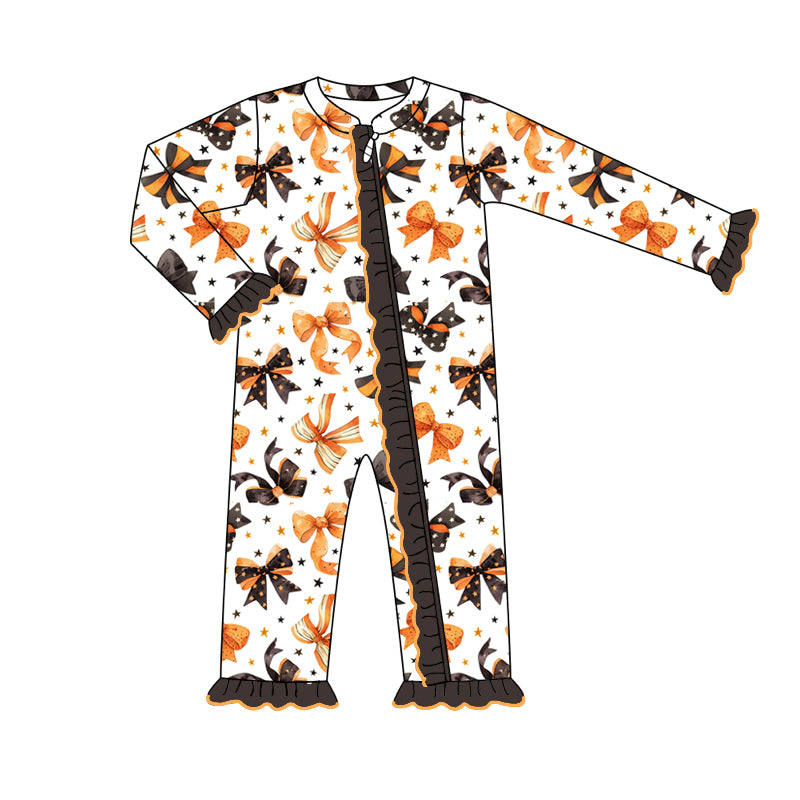 7.26 custom each style moq 5eta 4-6week Sibling Sister bow black and orange baby girls sets and dress and rompers match family design