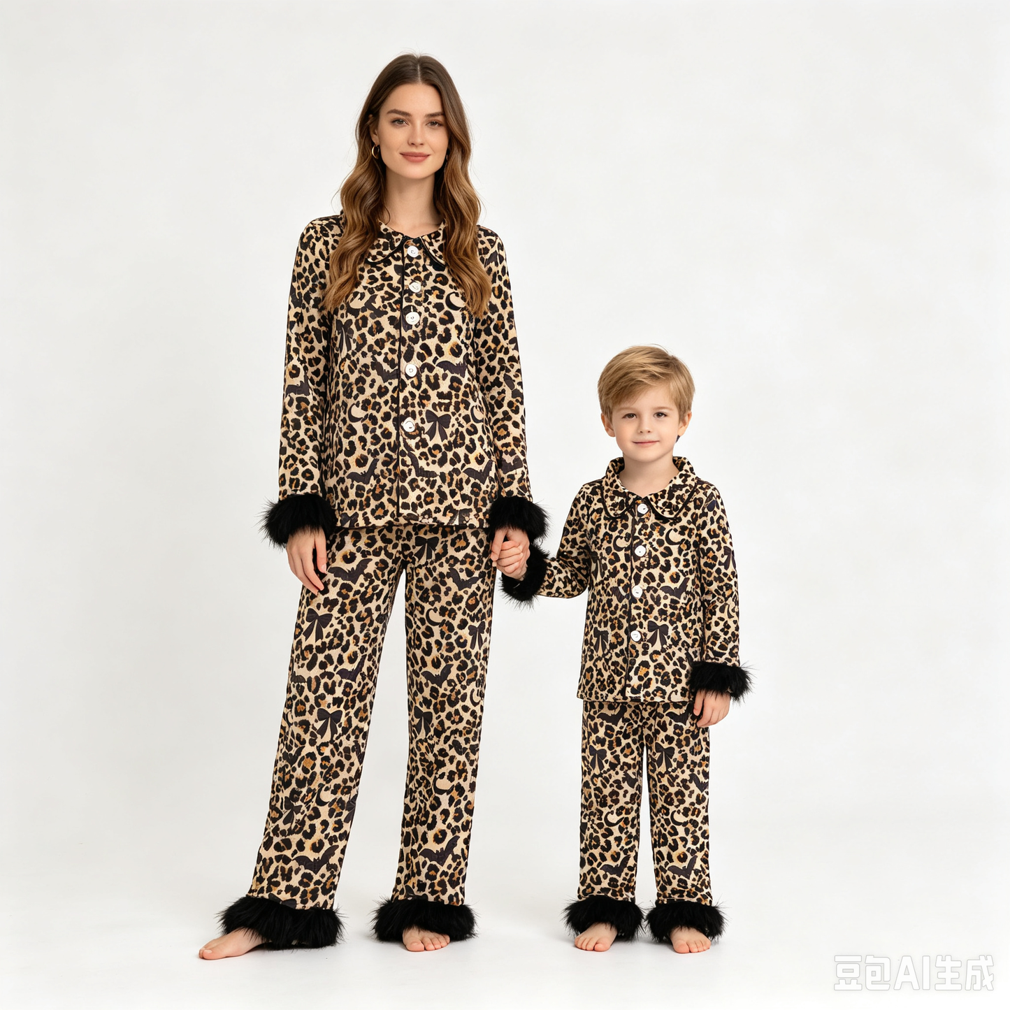 (Sample) No moq milk silk GLP3640 Baby Girls Leopard Bats Button Top Pant Fur Sleeves Halloween Pajamas Set Holiday Outfit