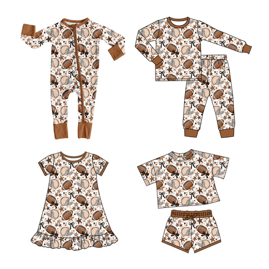 25.10.10 custom each style moq 5 eta 6-8week Sibling Sisters rugby bow baby girl long sleeve pants sets and shorts sets and dress and rompers match family design