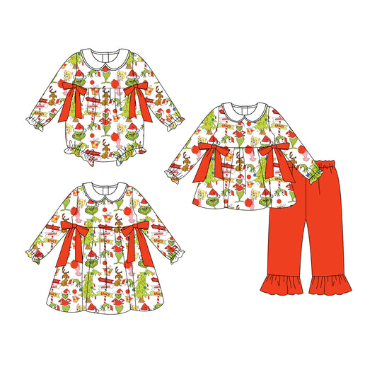 25.7.31 custom each style moq 5eta 4-6week Sibling Sisters Christmas baby girl long sleeve pants sets and dress and rompers match family design