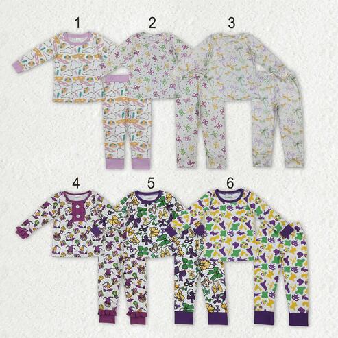 RTS NO MOQ Sibling Mardi Gras Baby Boys Girls Pajamas Clothing Set Infant Sleepwear