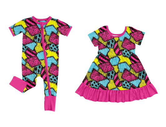 25.8.6 custom each style moq 5eta 4-6week Sibling Sisters baby girl short sleeve dress and rompers match family design