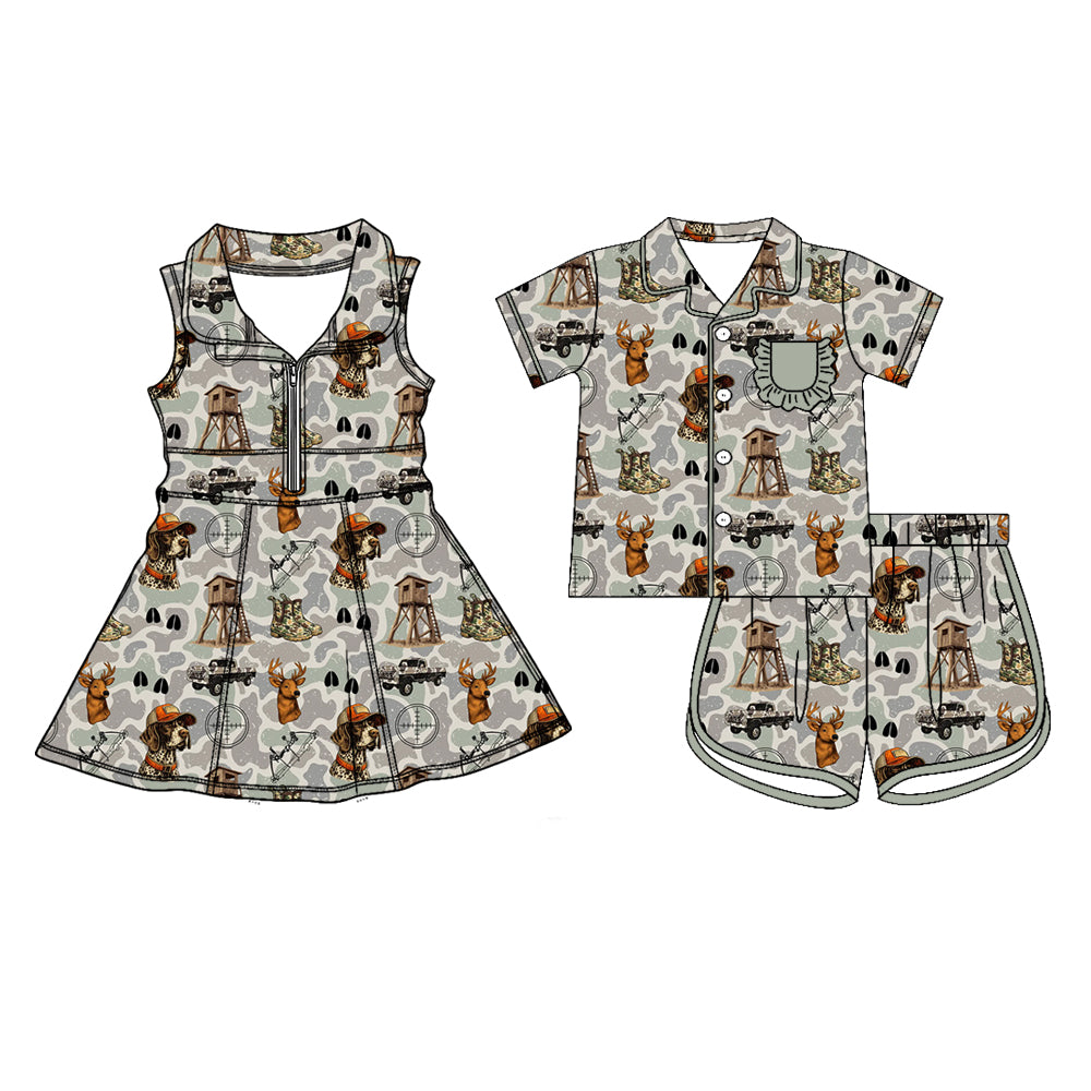 26.1.22 custom each style moq 5 eta 6-8week Sibling Sister puppy camouflage baby short sleeve shorts sets and dress match design
