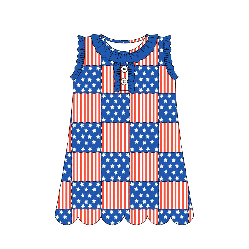 3.10 Custom moq 5 mix size Sibling 4th of July Baby Girls Sleeveless Knee Length Dresses