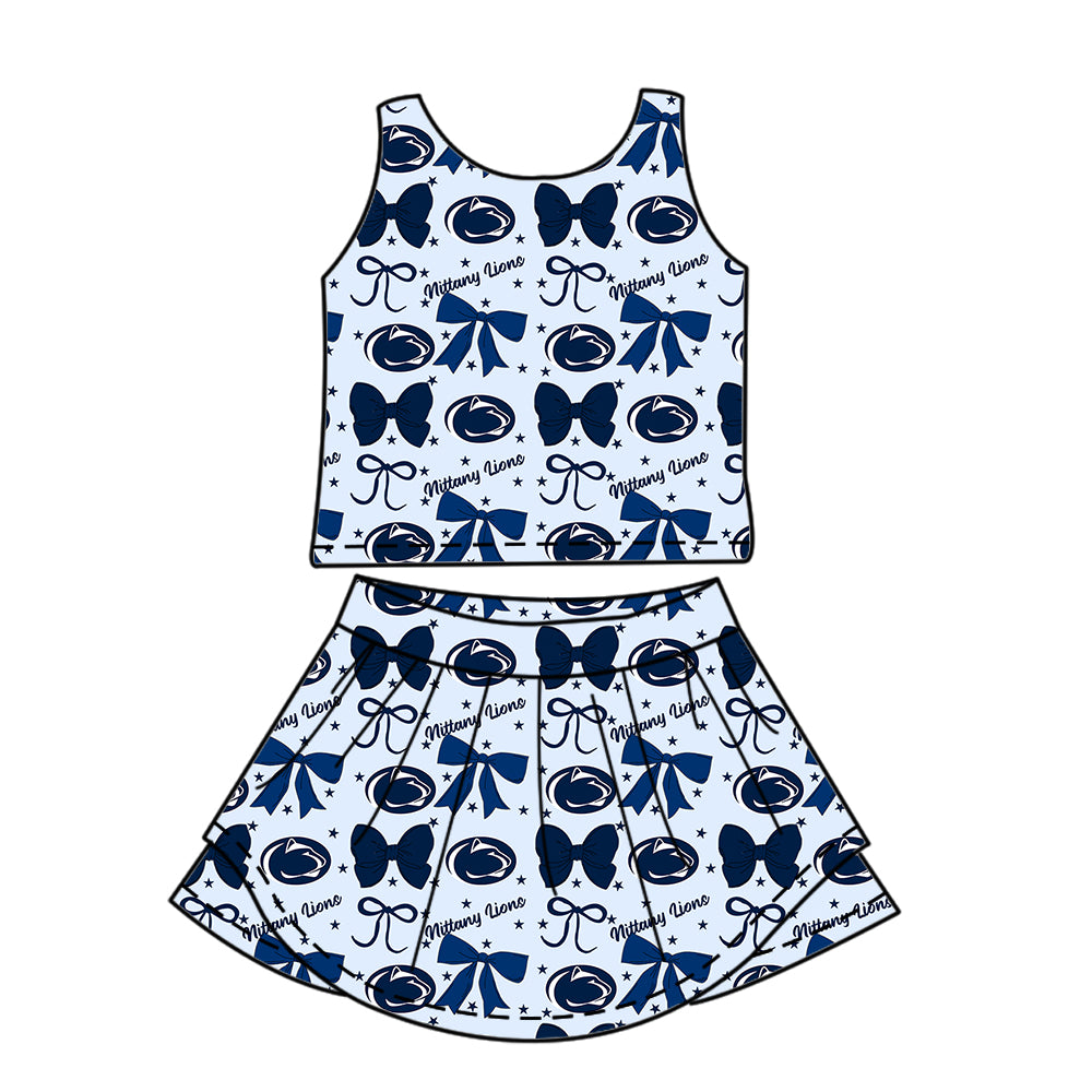 Custom moq 5 mix size milk silk summer teams baby girls clothes team bow blue sleeveless skirts sets and dress 1 and dress 2 and dress 3-25.6.27