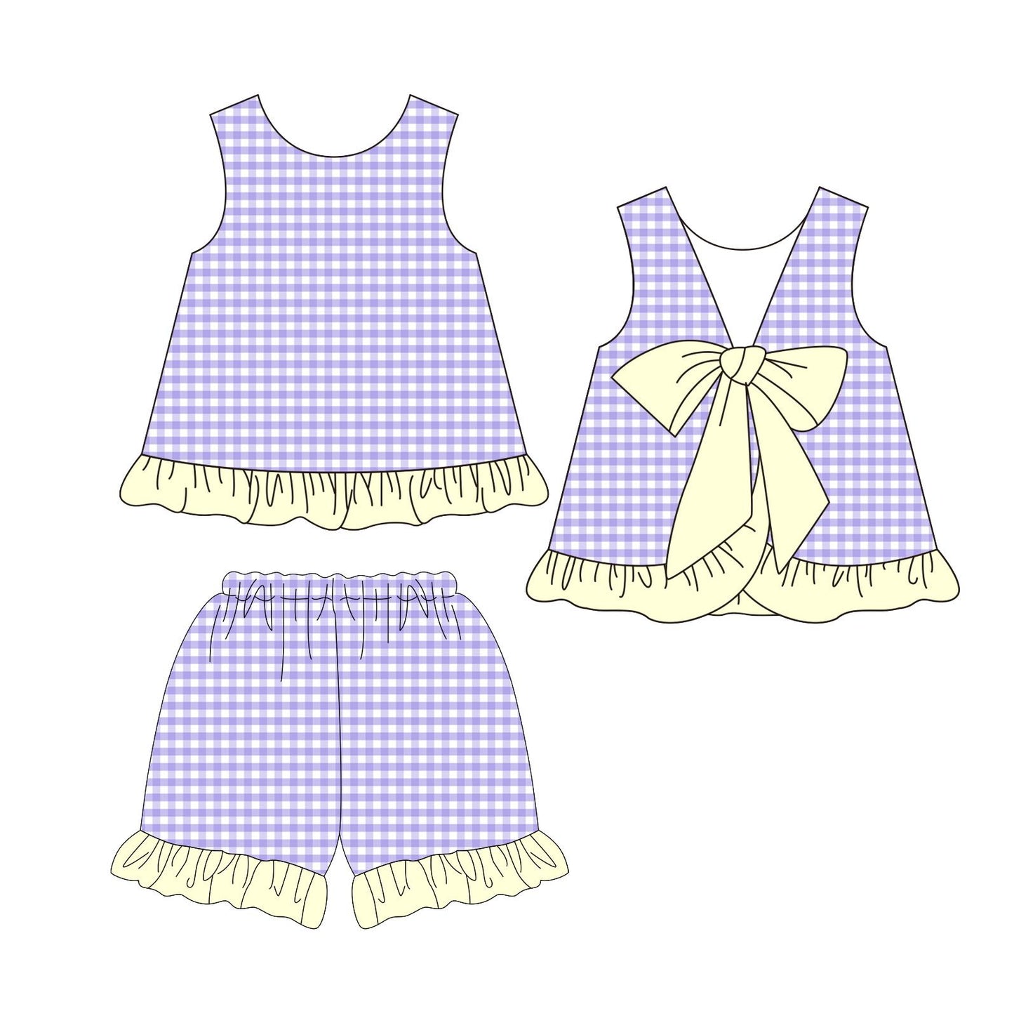 5.17custom each style moq 5eta 4-5week White polka dot purple pink green blue girls summer suit collection