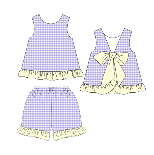 5.17custom each style moq 5eta 4-5week White polka dot purple pink green blue girls summer suit collection