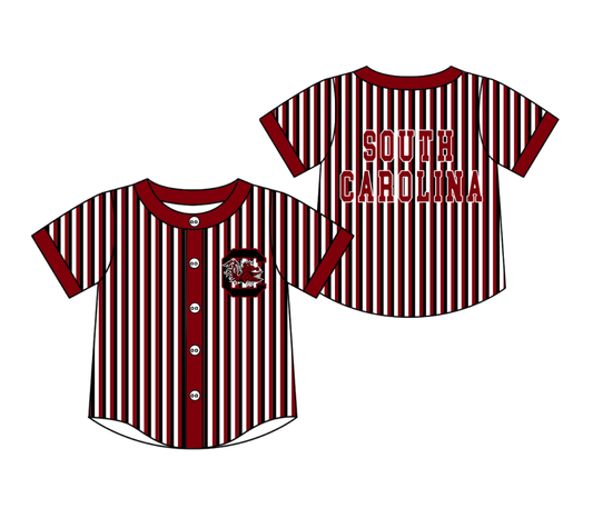 Custom moq 5 mix size milk silk summer teams Red Striped Short-Sleeved Button-Down Shirt for Baby Boy Outfit