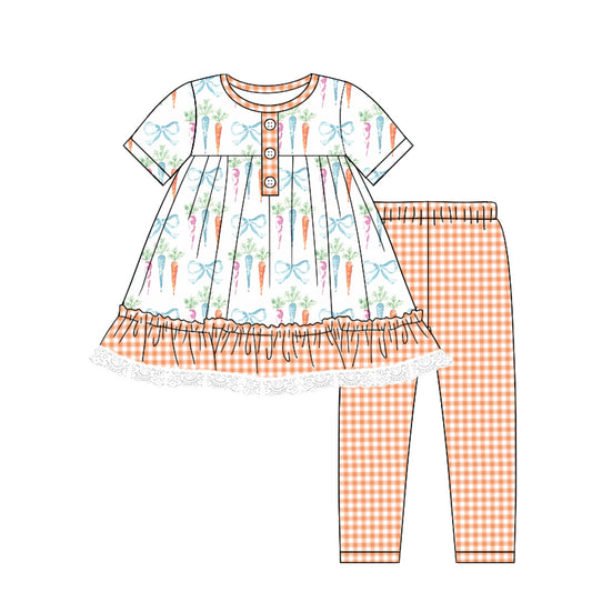 7.23 custom each style moq 5eta 4-6week Sibling Sister carrot bow baby girls short sleeve sets and dress and rompers match family design