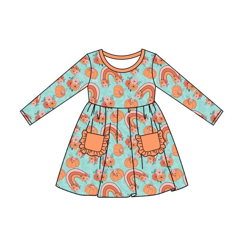 6.6 custom each style moq 5eta 4-6week Sibling Sister pumpkin floral baby girls sets and dress and baby romper match family design