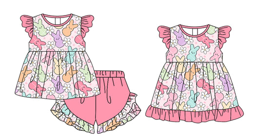 25.12.24 custom each style moq 5 eta 6-8week Sibling Sister bunny floral baby short sleeve shorts sets and dress match design