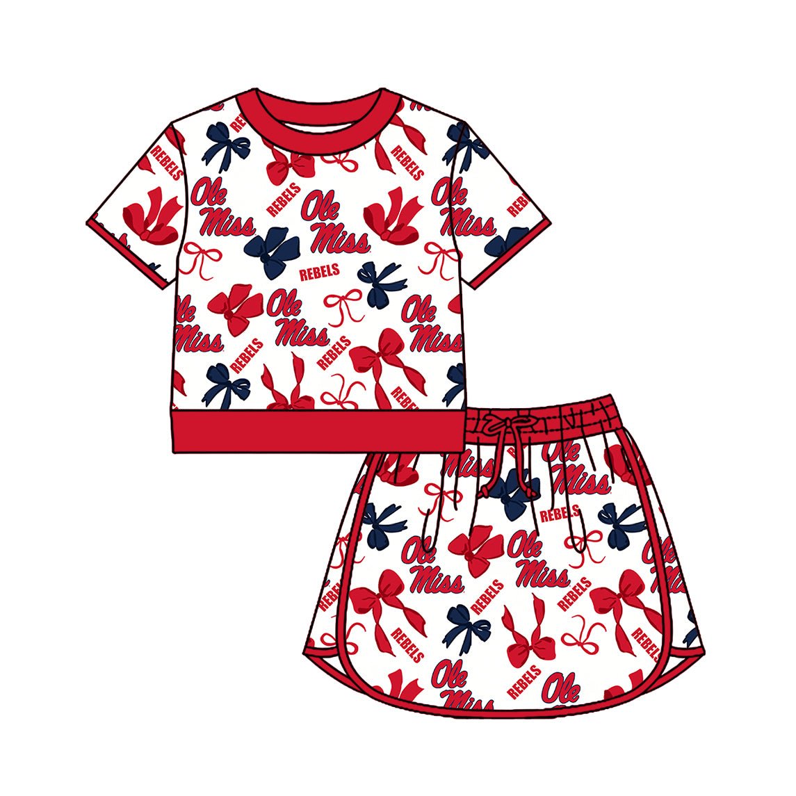 Custom moq 5 mix size summer teams Girls Polka Dot Top Shorts Set Red Bows Top Skirt Short Set Zipper Pullover Pants Set