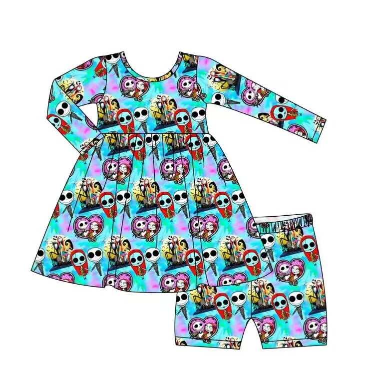 5.9custom each style moq 5eta 4-5week Sibling Sister Halloween style prints blue girls and boys outfits and baby rompers match family design