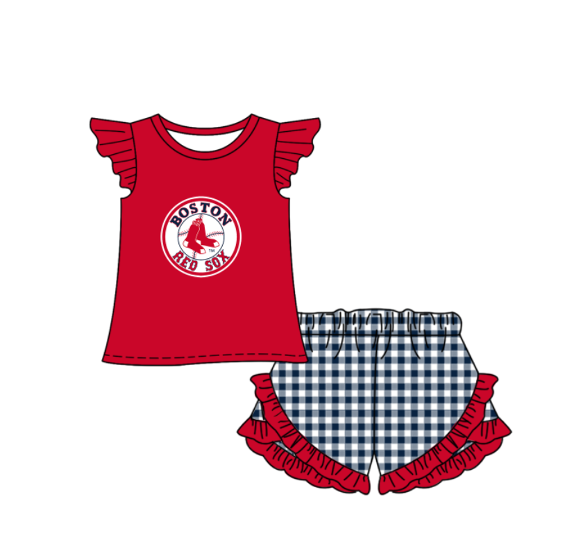 Custom moq 5 mix size milk silk summer teams Baby Boys And Girls Red Short-Sleeved Shirt And Shorts Set Matching Striped Rompers Outfit Set