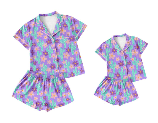 25.10.18 custom each style moq 5 eta 6-8week Sibling Sister catcus floral short sleeve shorts sets and adult set match design