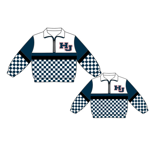 Custom moq 5 mix size milk silk summer teams Daddy and Me Checked Long Sleeve Team Pullover Tops