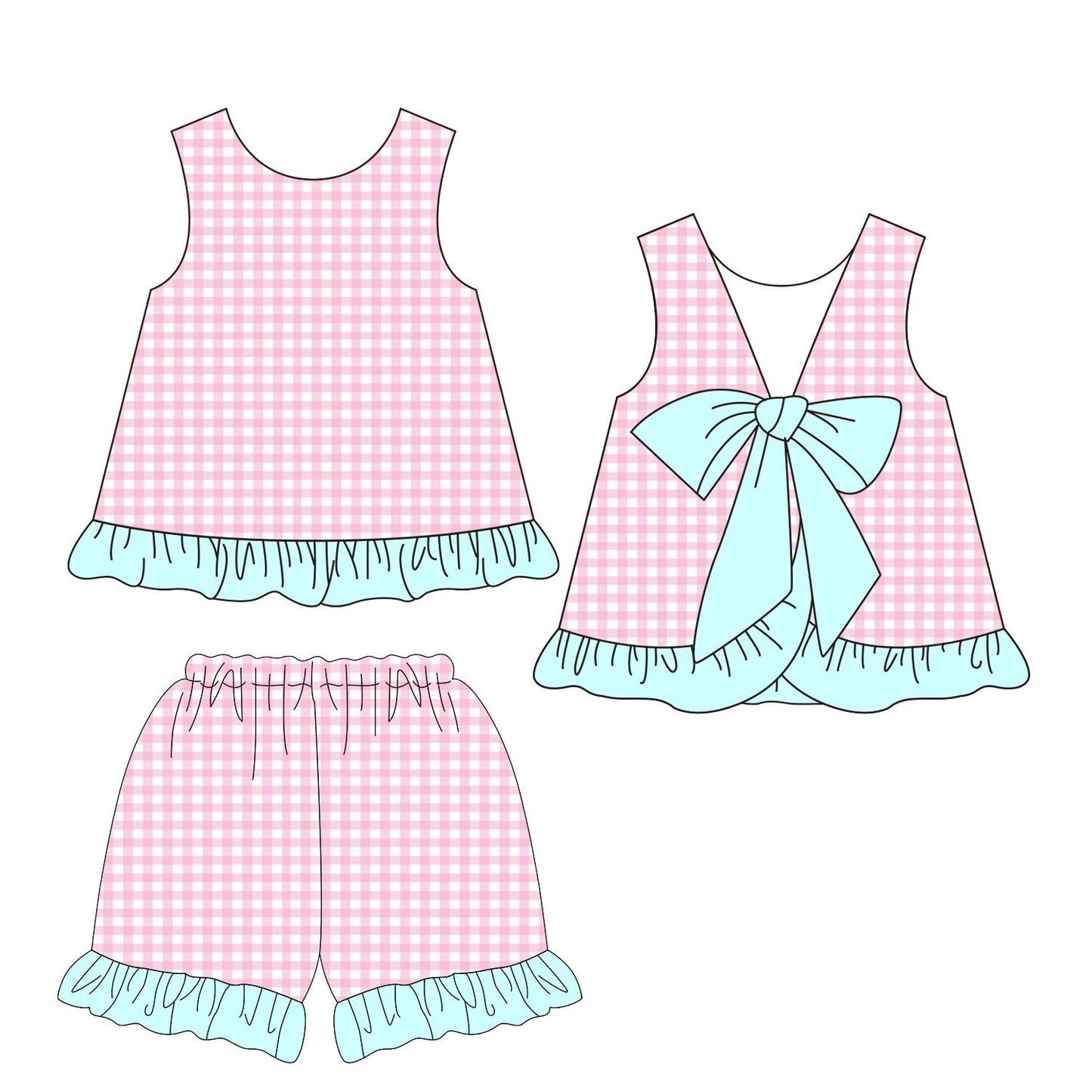 5.17custom each style moq 5eta 4-5week White polka dot purple pink green blue girls summer suit collection
