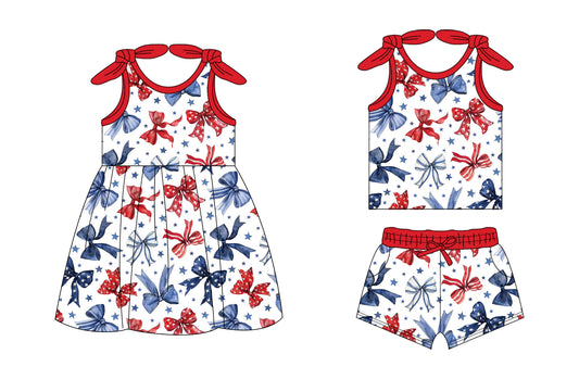 26.1.14 custom each style moq 5 eta 6-8week Sibling Sister bow baby short sleeve shorts sets and dress match design