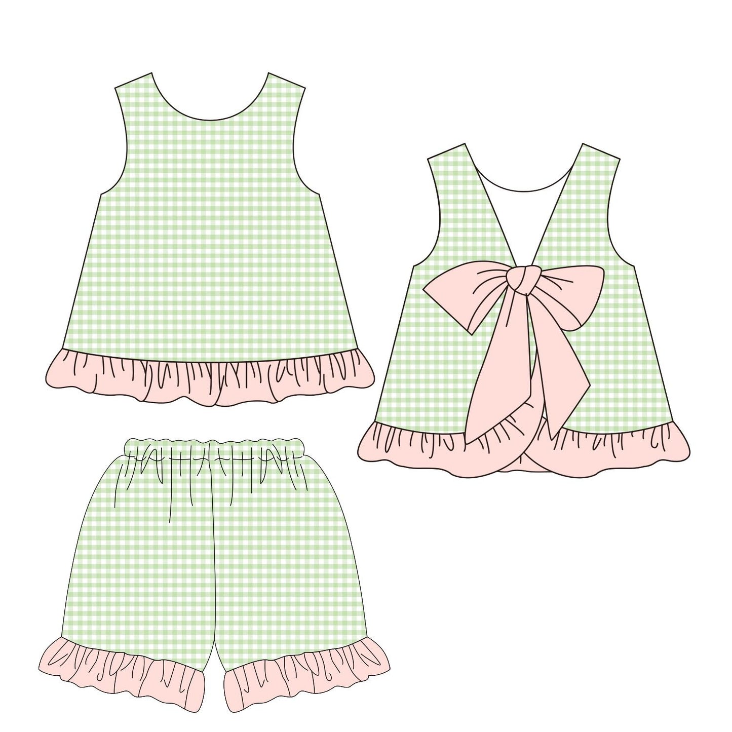 5.17custom each style moq 5eta 4-5week White polka dot purple pink green blue girls summer suit collection