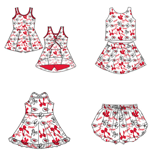 Custom moq 5 mix size milk silk summer teams Baby Girls Red Bow Vest Top Skirt Shorts Sets Sleeveless Knee Length Dresses Yoga Shorts Yoga Active Outfit