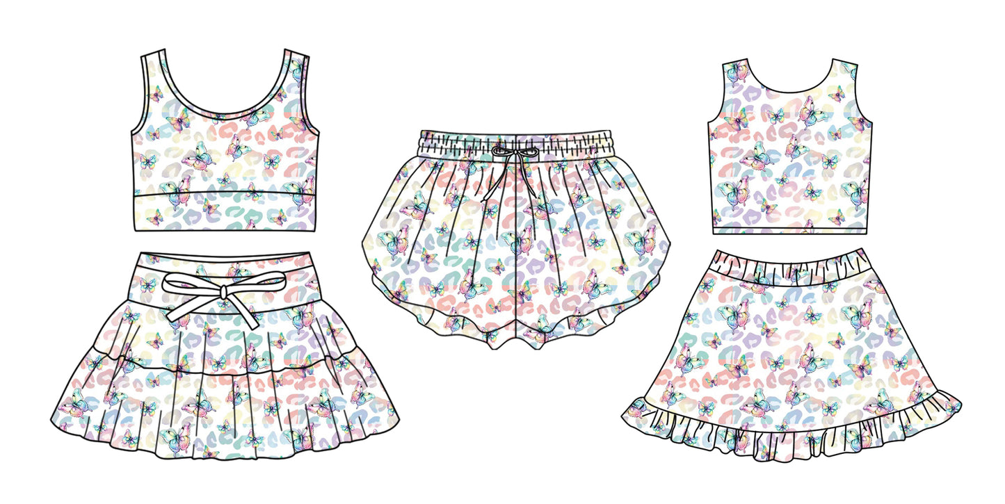 3.27 Custom moq 5 mix size Sibling Baby Girls Sleeveless Top And Skirts Set Yoga Shorts Outfit