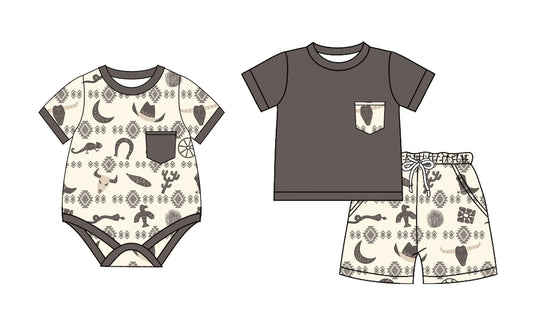 2.14 custom each style moq 5eta 4-6week Sibling Sister cow head baby girls short sleeve shorts sets and romper match design