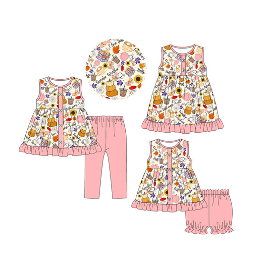 4.30 custom each style moq 5eta 4-6week Sibling Sisters pumpkin baby short sleeve shorts sets and pants sets and dress match family design